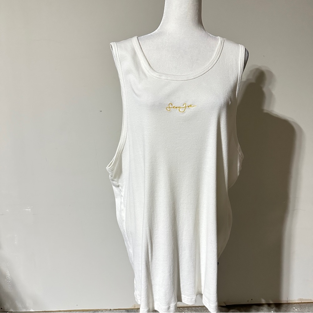 White Tank Top with Gold Embroidery